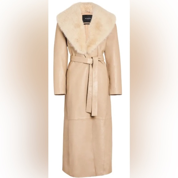 CURRENT SEASON NEW Retrofete Kieran leather long coat in latte - Picture 5 of 12